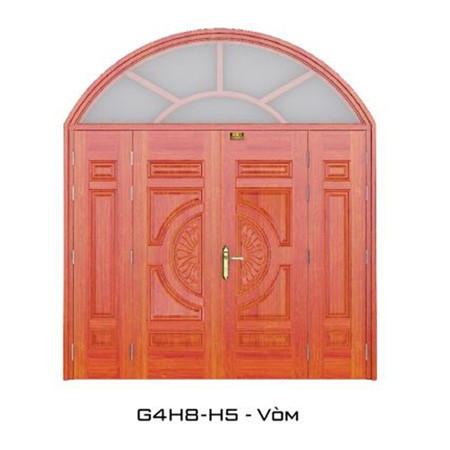 Cửa thép vân gỗ GSD 4 cánh ô thoáng vòm